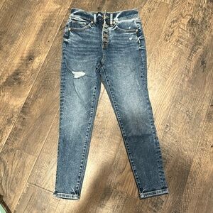 Express High Rise Rose Gold Button Up Skinny Ankle Jeans